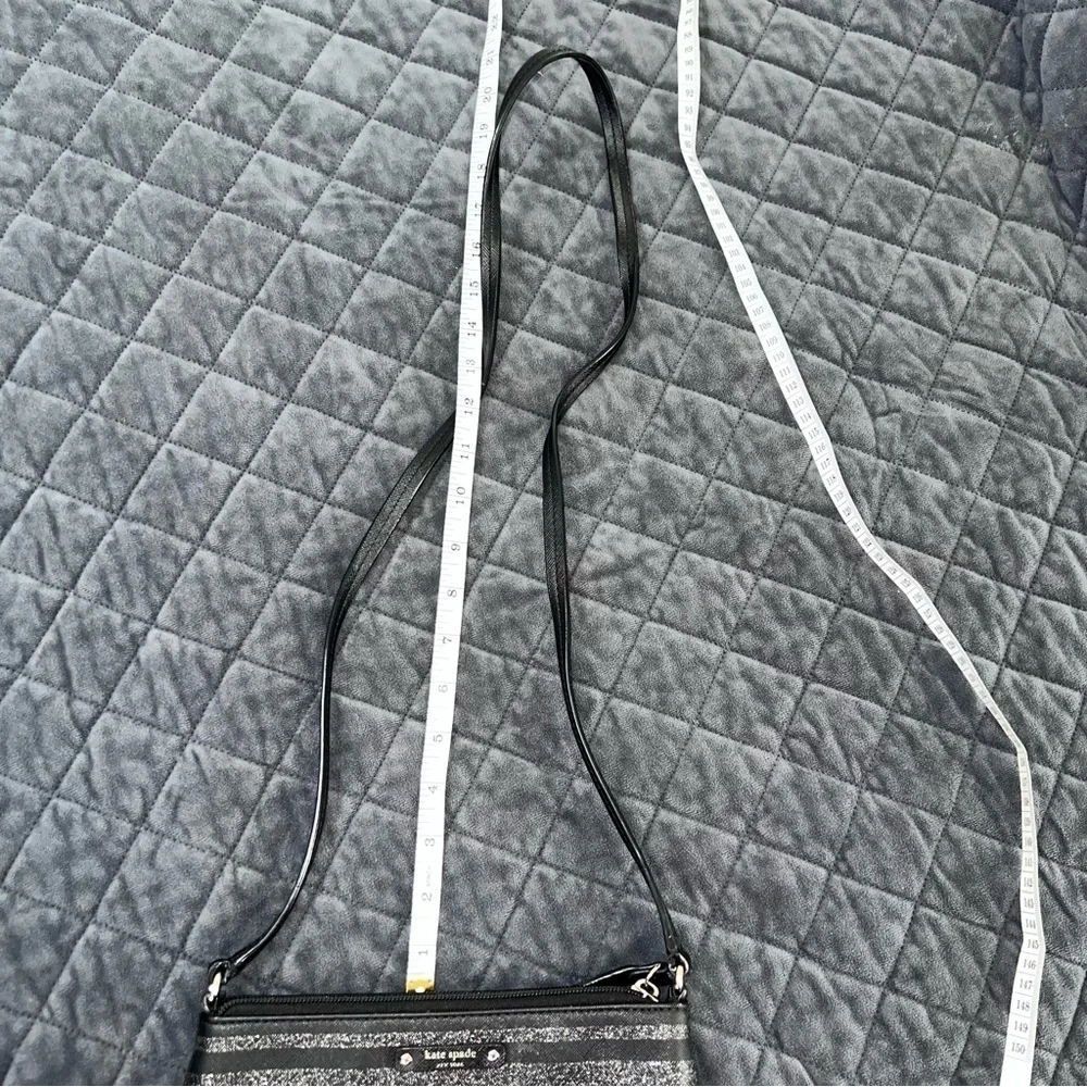 Kate Spade Crossbody Purse Bag Black Shimmery Sparkle Stripe Small Rectangle